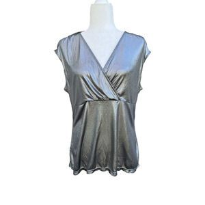 Ann Taylor women silver top business party work to wear size XL A000188